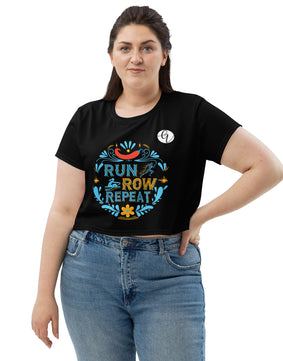 Run grow repeat All-Over Print Crop Tee