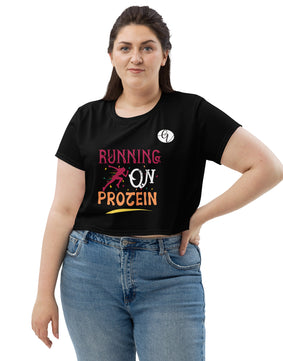 Running on protein All-Over Print Crop Tee