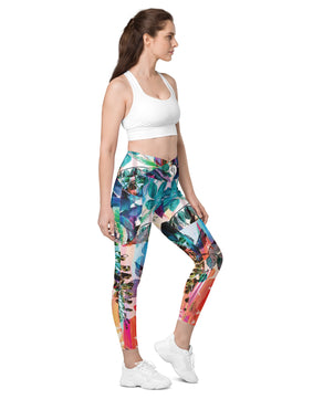 Multicolored pattern Crossover leggings with pockets