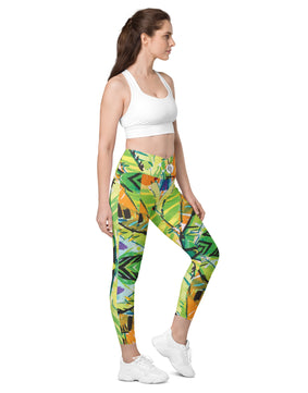 Leaves floral Crossover leggings with pockets