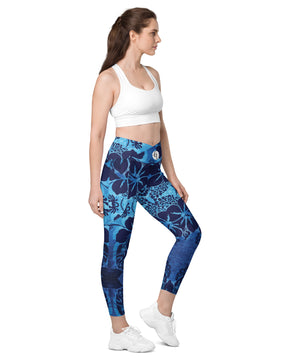 Blue colored Crossover leggings with pockets