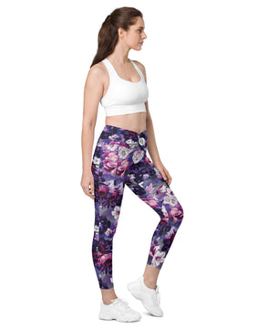 Purple floral Crossover leggings with pockets