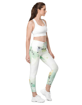 Floral flowers Crossover leggings with pockets