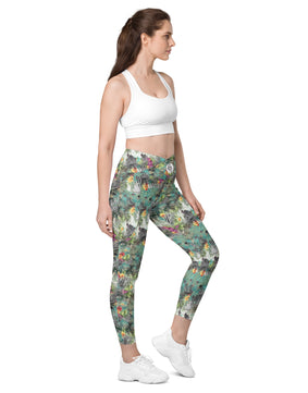 Poplin multicolor Crossover leggings with pockets