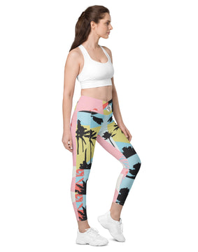 Pink pattern Crossover leggings with pockets