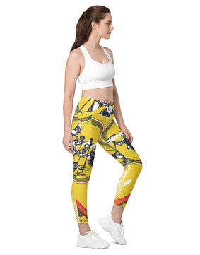 Yellow colored Crossover leggings with pockets