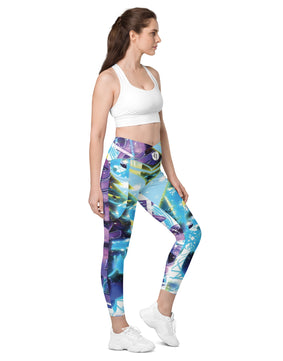 Purple sparkles Crossover leggings with pockets