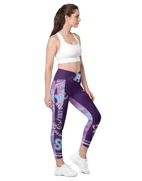 Purple floral Crossover leggings with pockets