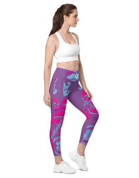 Purple floral Crossover leggings with pockets