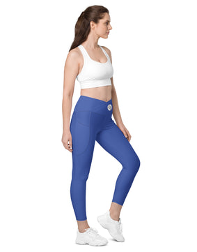 Blue colored Crossover leggings with pockets