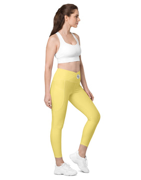 Yellow colored Crossover leggings with pockets