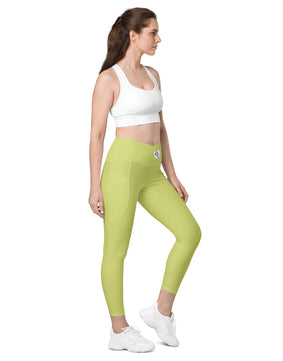 Green  colored Crossover leggings with pockets