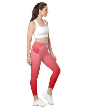 Red colored Crossover leggings with pockets