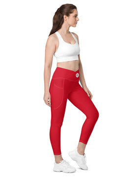 Red colored Crossover leggings with pockets