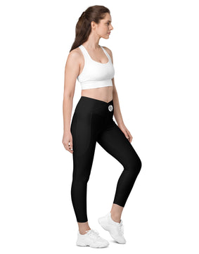 Black colored Crossover leggings with pockets