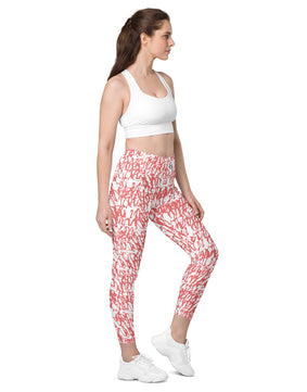 red white vintage Crossover leggings with pockets