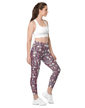 Red floral Crossover leggings with pockets