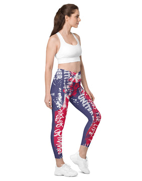 Purple red summers Crossover leggings with pockets