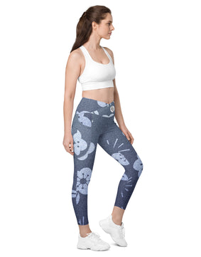 Grey flower Crossover leggings with pockets