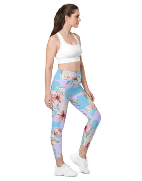 Leaves and floral blossom Crossover leggings with pockets