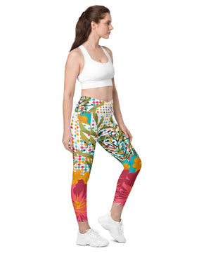 Floral framed Crossover leggings with pockets