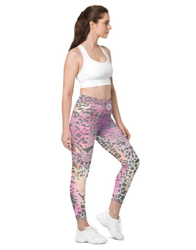 ombre black leopard print Crossover leggings with pockets