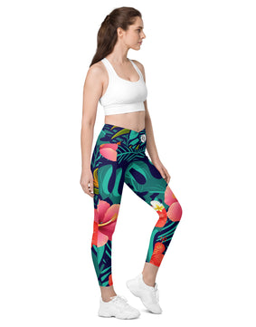 Floral seamless pattern Crossover leggings with pockets