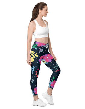 Colorful ditsy Crossover leggings with pockets