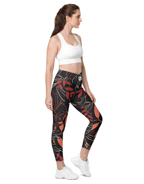 Palm leaves Crossover leggings with pockets