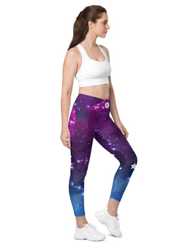 Galaxy floral Crossover leggings with pockets