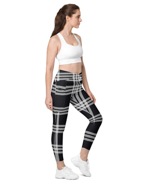 Black plaid Crossover leggings with pockets