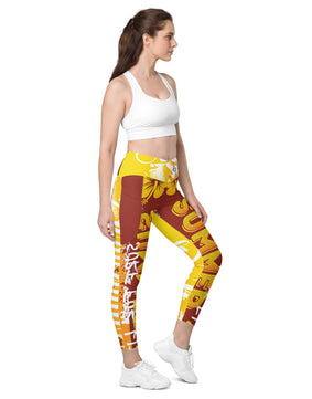 Yellow brown summers Crossover leggings with pockets