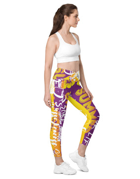 Purple yellow Crossover leggings with pockets