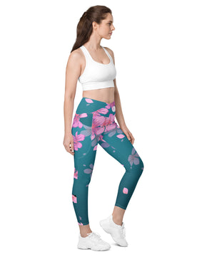 Cherry blossom Crossover leggings with pockets