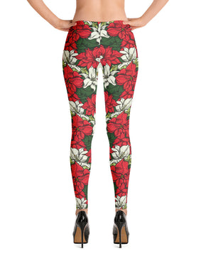 Red garden floral Leggings