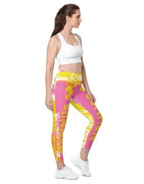 Yellow pink Leggings with pockets