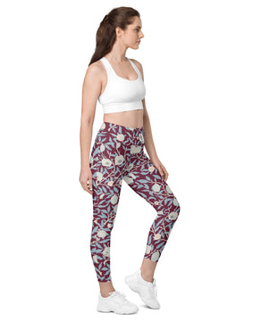 Red floral Leggings with pockets