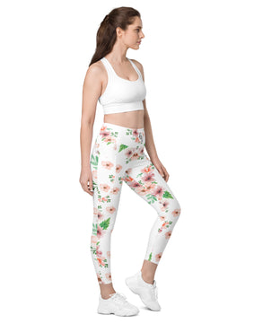 White flowery pattern Leggings with pockets