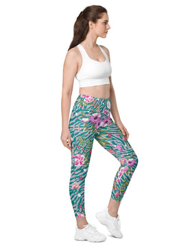 orchid floral pattern Leggings with pockets