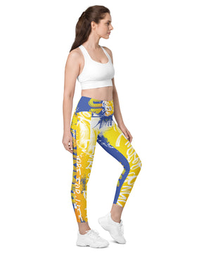 Blue yellow summers Leggings with pockets