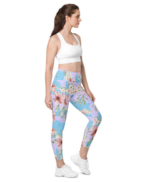 Leaves and floral blossom Leggings with pockets