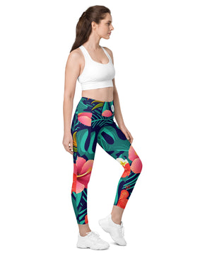 Floral seamless pattern Leggings with pockets