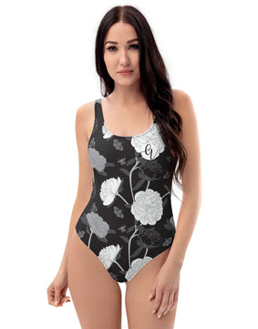 viscose black fabric leaves One-Piece Swimsuit