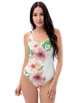 White flowery pattern One-Piece Swimsuit