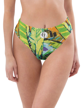 Green floral high-waisted bikini bottom