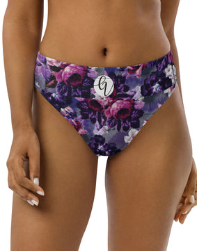 Purple floral high-waisted bikini bottom