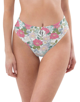 Peach floral Recycled high-waisted bikini bottom