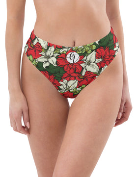 Red garden high-waisted bikini bottom