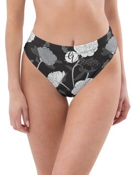 Black viscose floral high-waisted bikini bottom