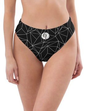 Black and white abstract high-waisted bikini bottom